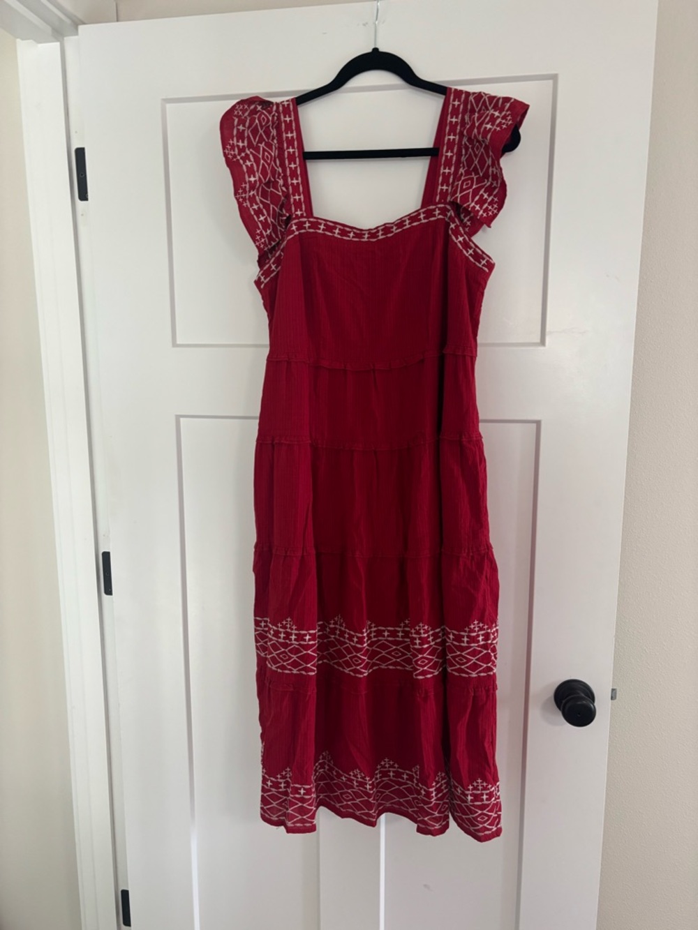 Knox Rose Red Maxi Dress with White Embroidered Accents